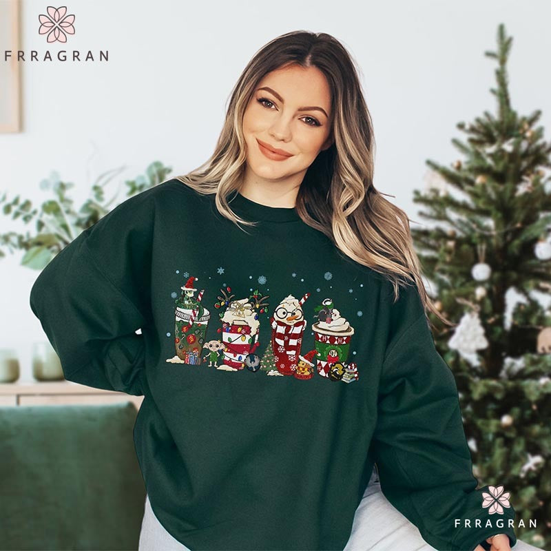 HP Christmas Coffee Print Casual Sweatshirt