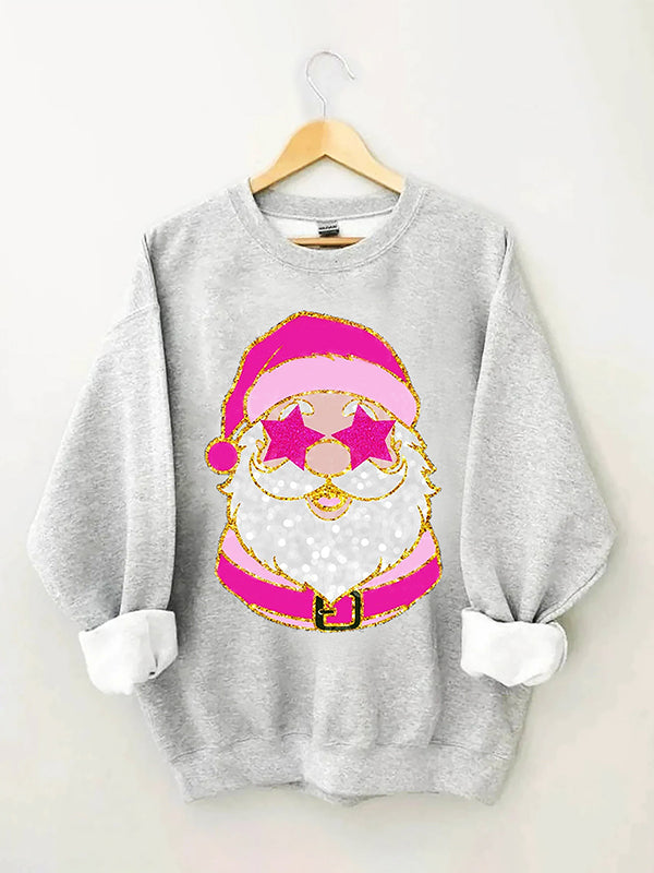 Santa with Pink Sunglasses Trendy Sweatshirt