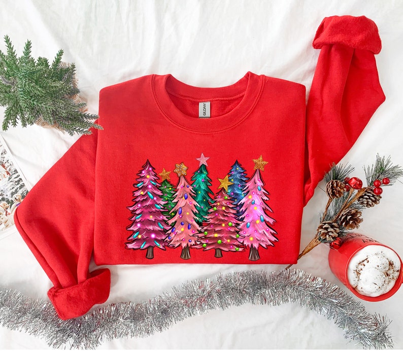 Pink Tree Christmas Crewneck Sweatshirt