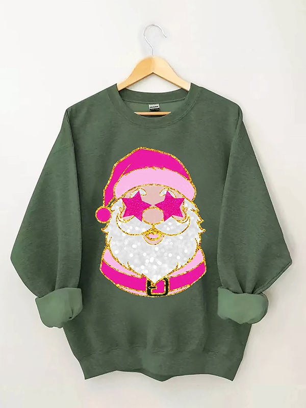Santa with Pink Sunglasses Trendy Sweatshirt
