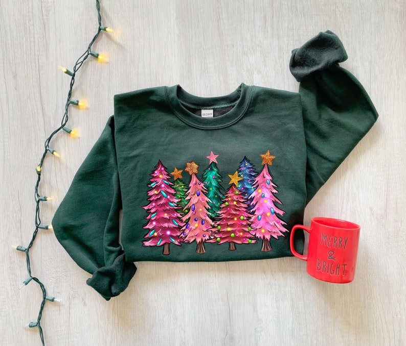 Pink Tree Christmas Crewneck Sweatshirt