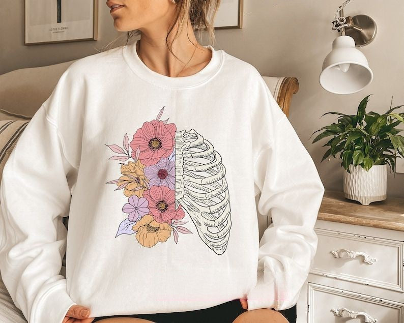 Floral Skeleton Halloween Sweatshirt