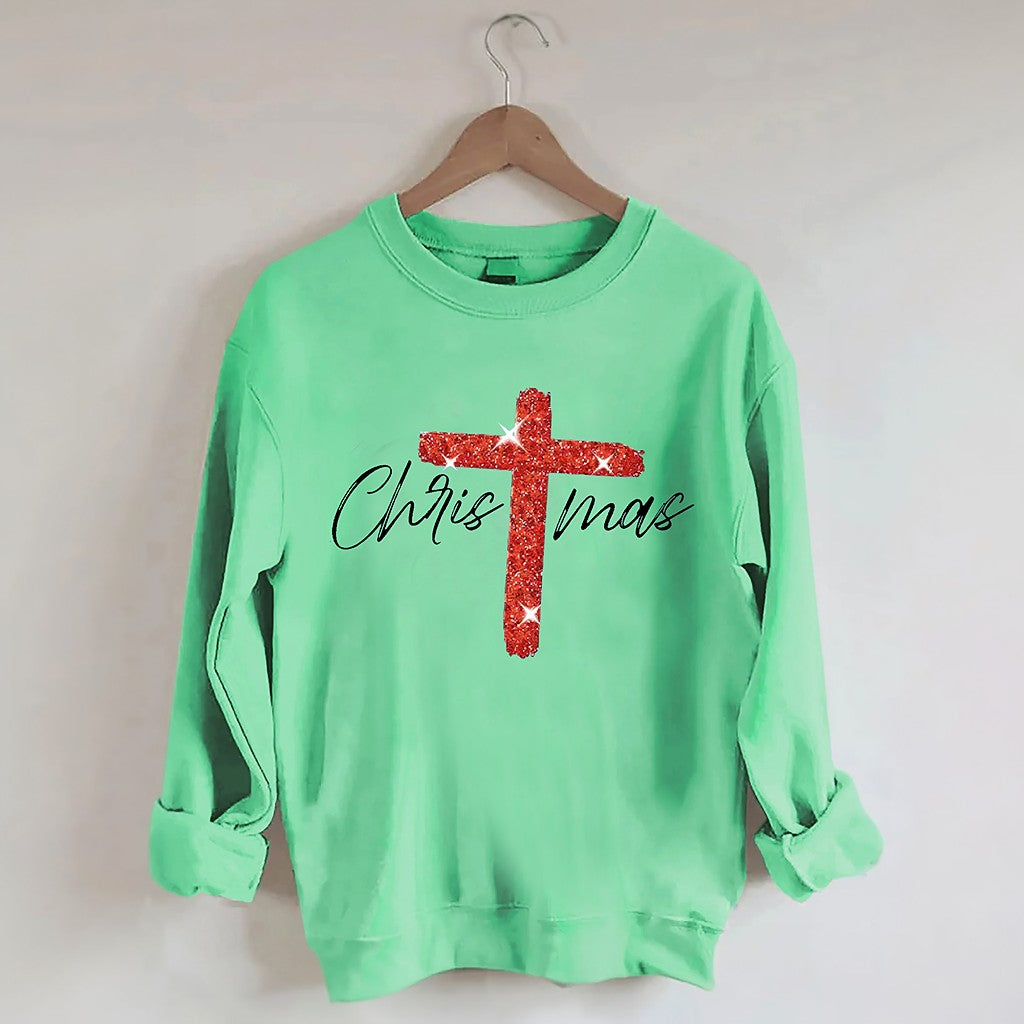 Retro Christmas Faith Cross Print Sweatshirt