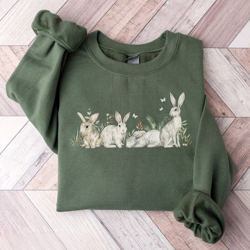 Happy Easter Rabbit Print Casual Sweatshirt