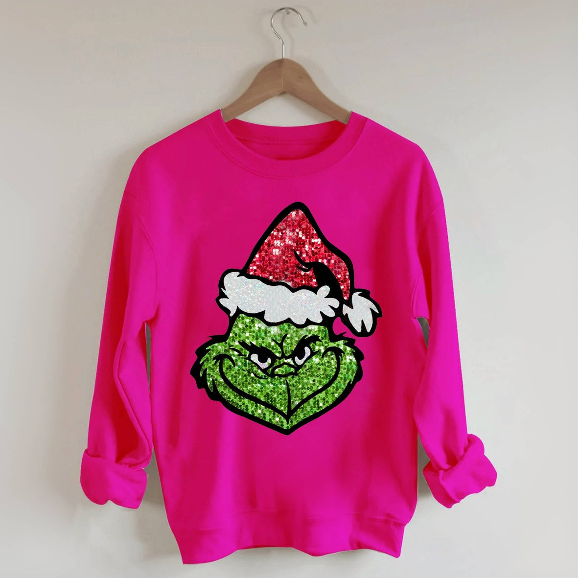 Sequin Christmas Face Print Sweatshirt